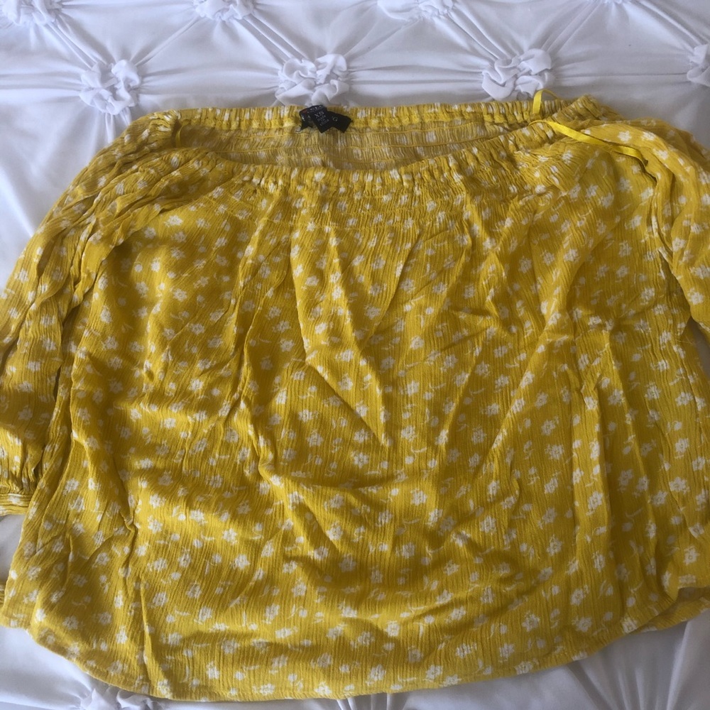 Yellow and white floral off the shoulder blouse